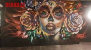 graffiti mural girona restaurante la malinche sugar skull catrina mexicana calavera  3d IA hiperrealista impresionante